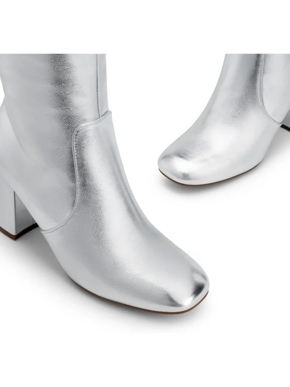 Dream Pairs Women's Silver Square Toe Side Zipper Comfortable Knee High Boots